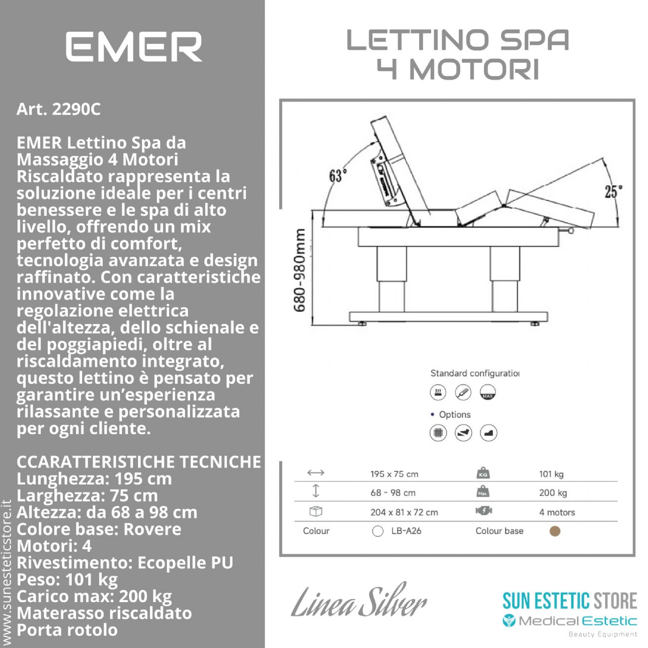 EMER Lettino spa da massaggio 4 motori riscaldato