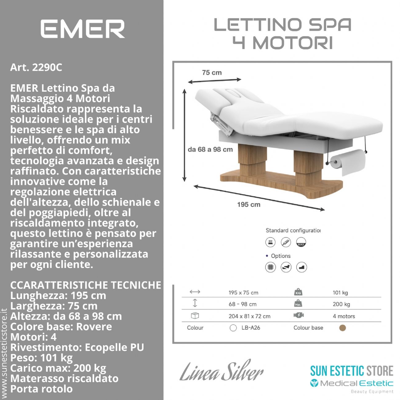 EMER Lettino spa da massaggio 4 motori riscaldato