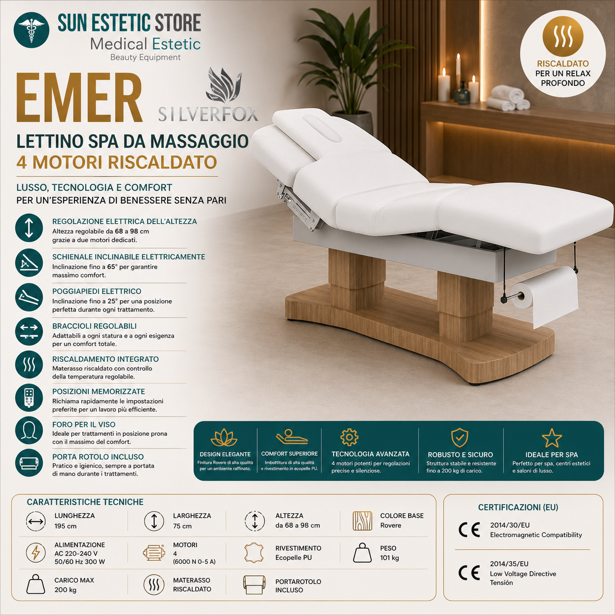 Emer Lettino spa da massaggio 4 motori riscaldato