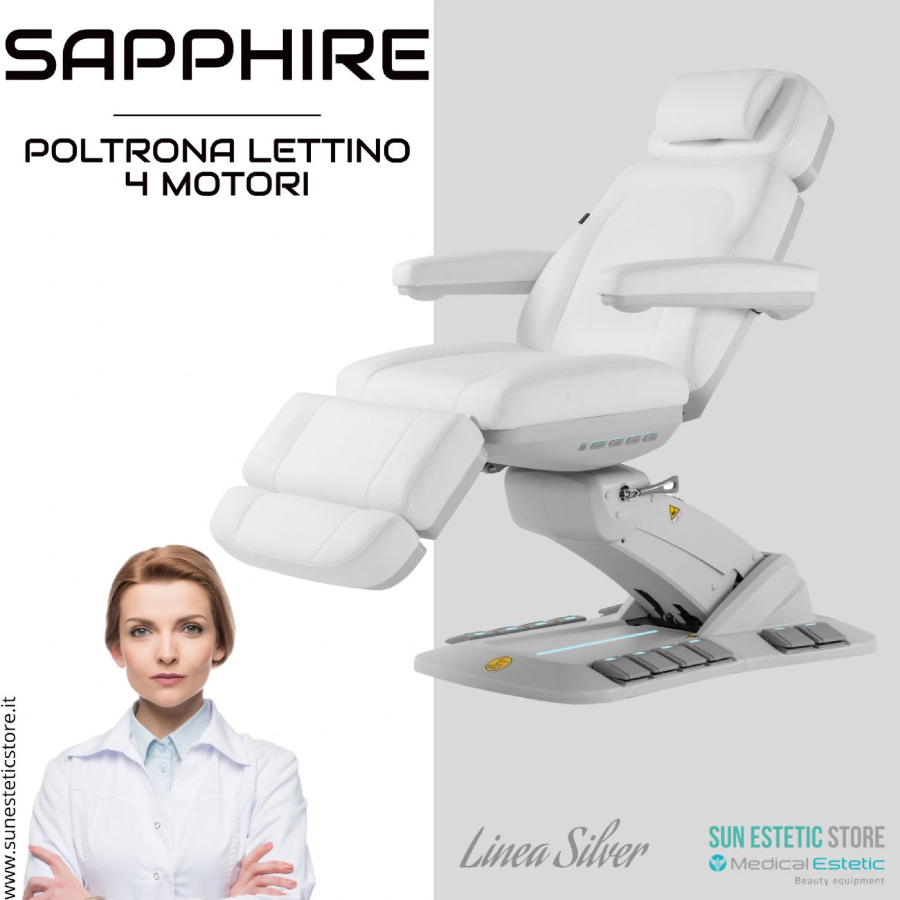 Sapphire poltrona lettino estetica elettrica 4 motori riscaldata