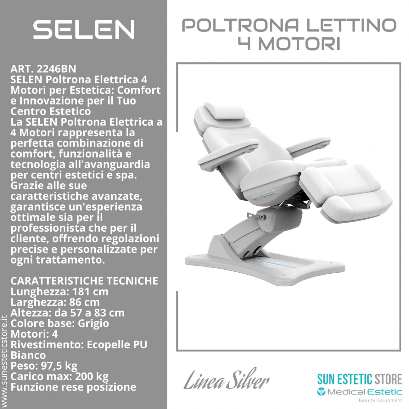 SELEN Poltrona lettino elettrica 4 motori riscaldata