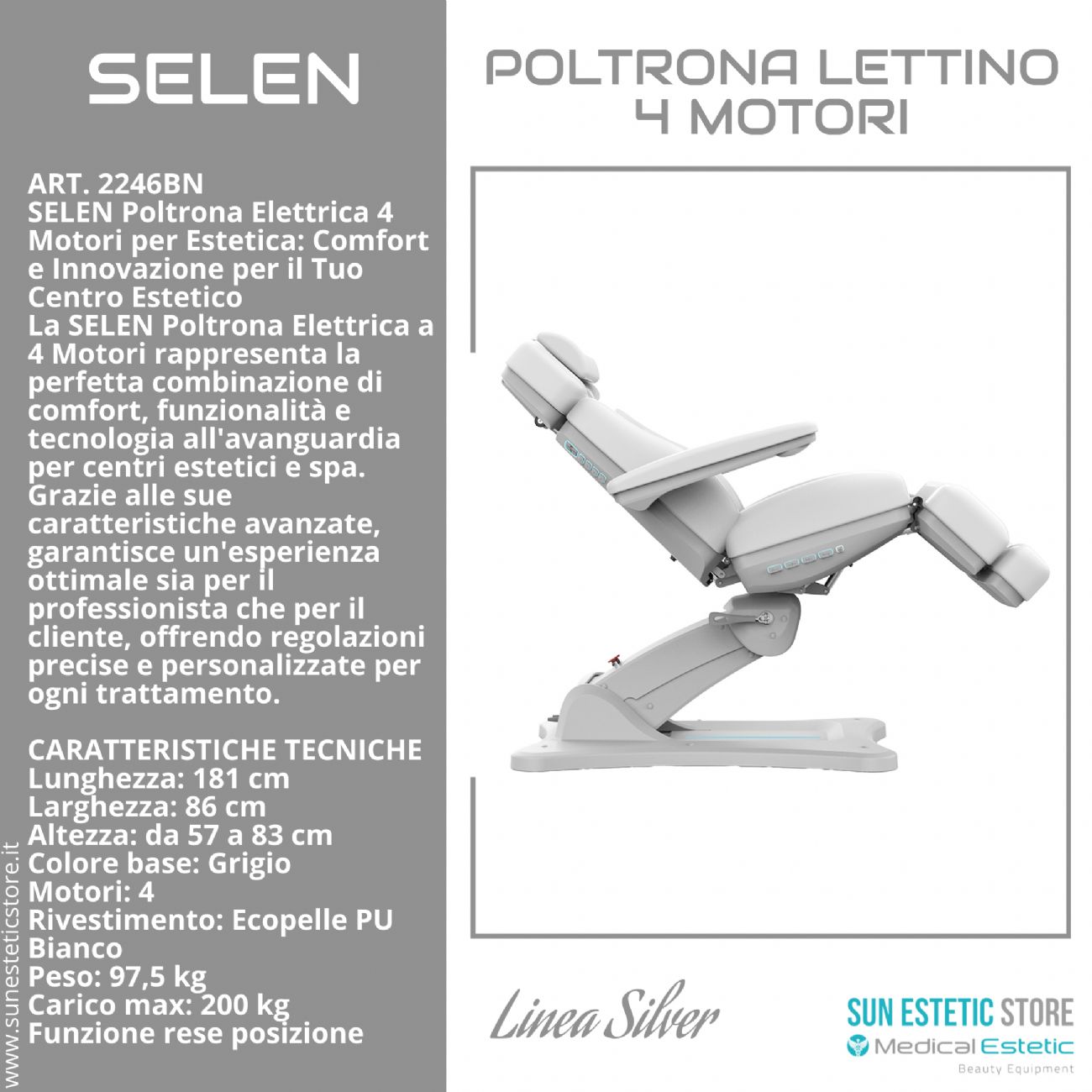 SELEN Poltrona lettino elettrica 4 motori riscaldata