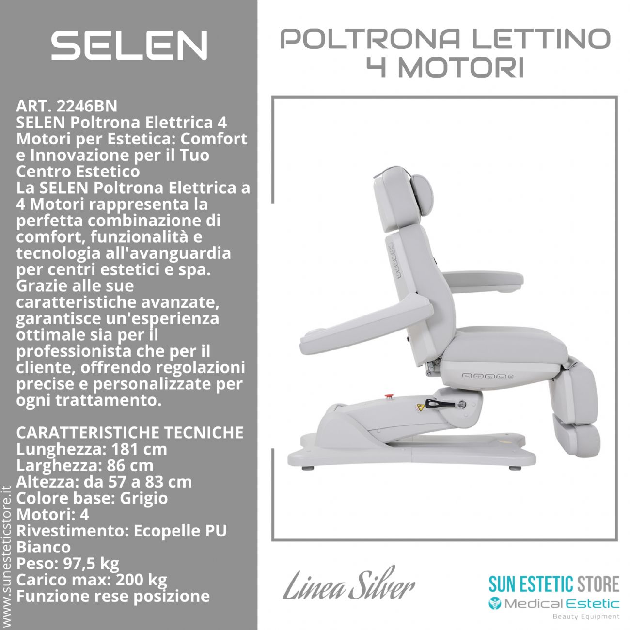 SELEN Poltrona lettino elettrica 4 motori riscaldata