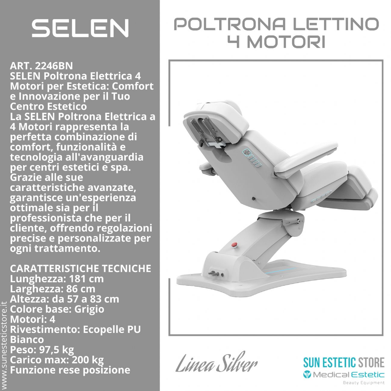 SELEN Poltrona lettino elettrica 4 motori riscaldata