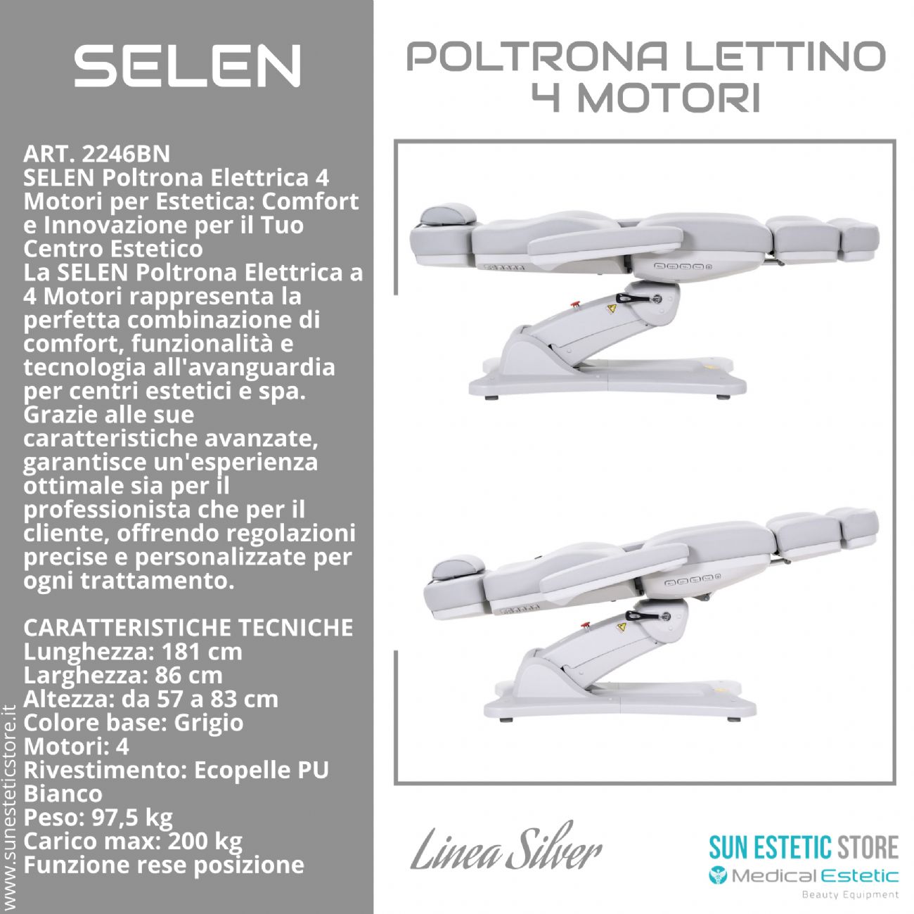 SELEN Poltrona lettino elettrica 4 motori riscaldata