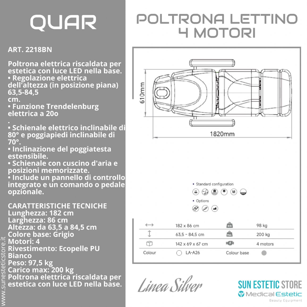 Quar Poltrona elettrica 4 riscaldata motori per estetica