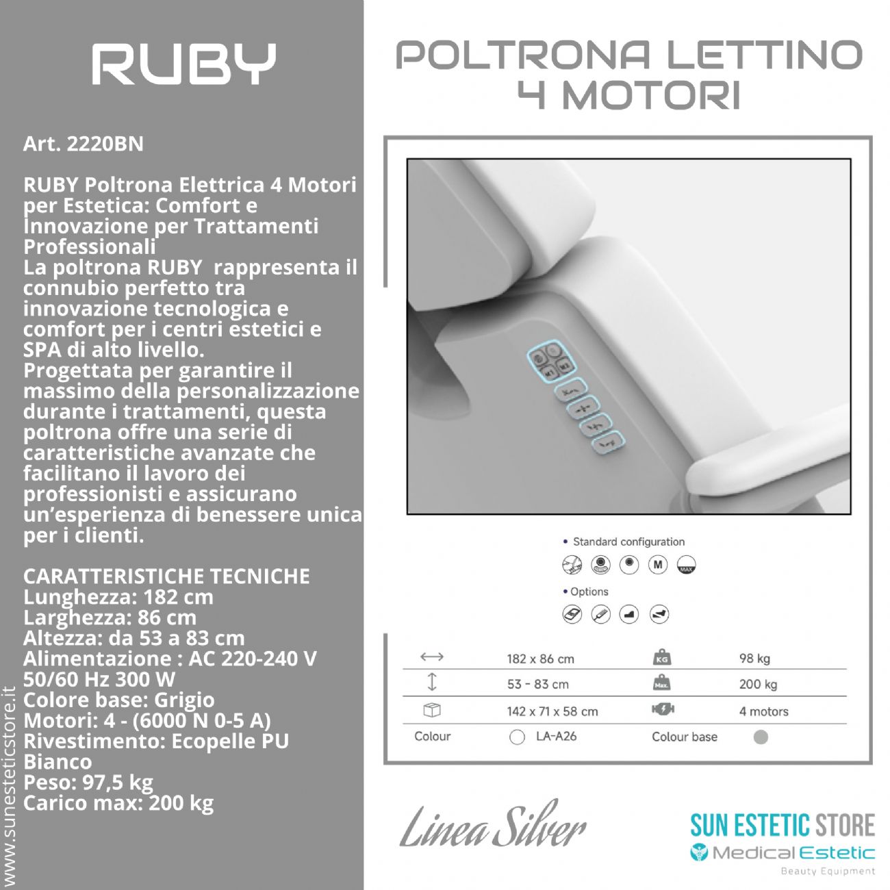 Ruby poltrona lettino elettrica 4 motori per estetica