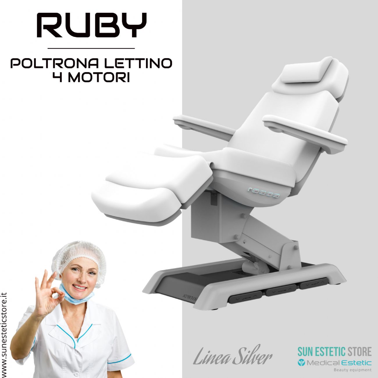 Ruby poltrona lettino elettrica 4 motori per estetica