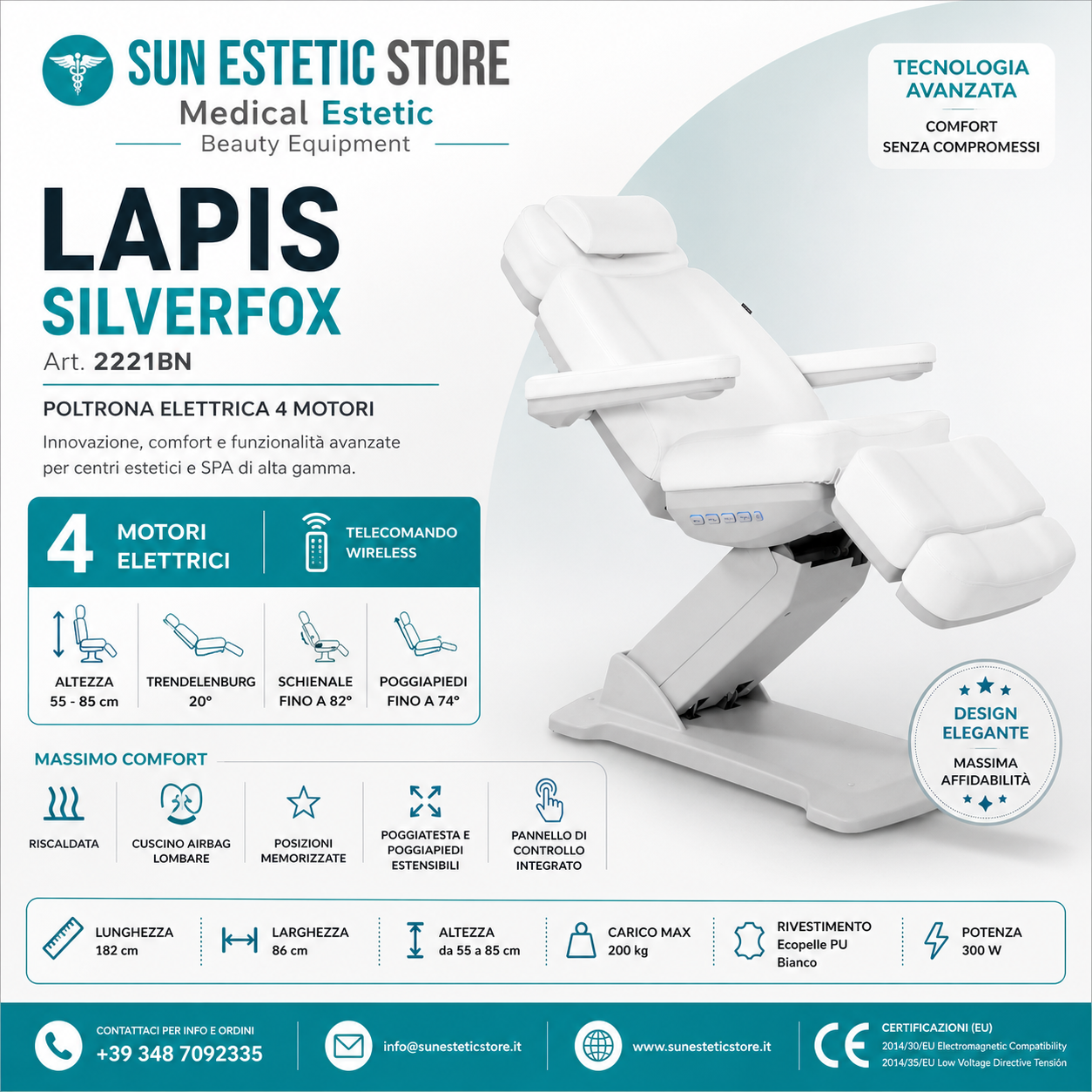 Lapis poltrona elettrica 4 motori riscaldata per estetica