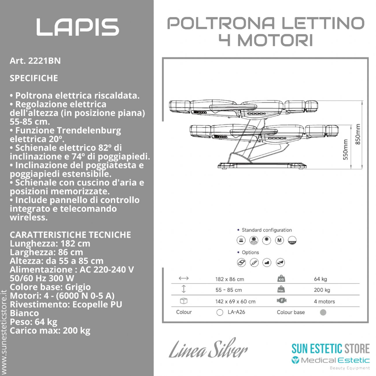 Lapis poltrona elettrica 4 motori riscaldata per estetica