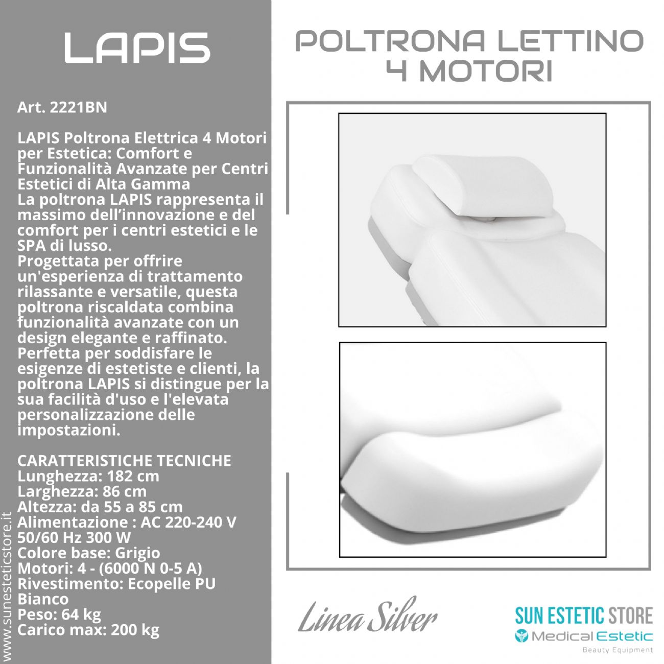 Lapis poltrona elettrica 4 motori riscaldata per estetica