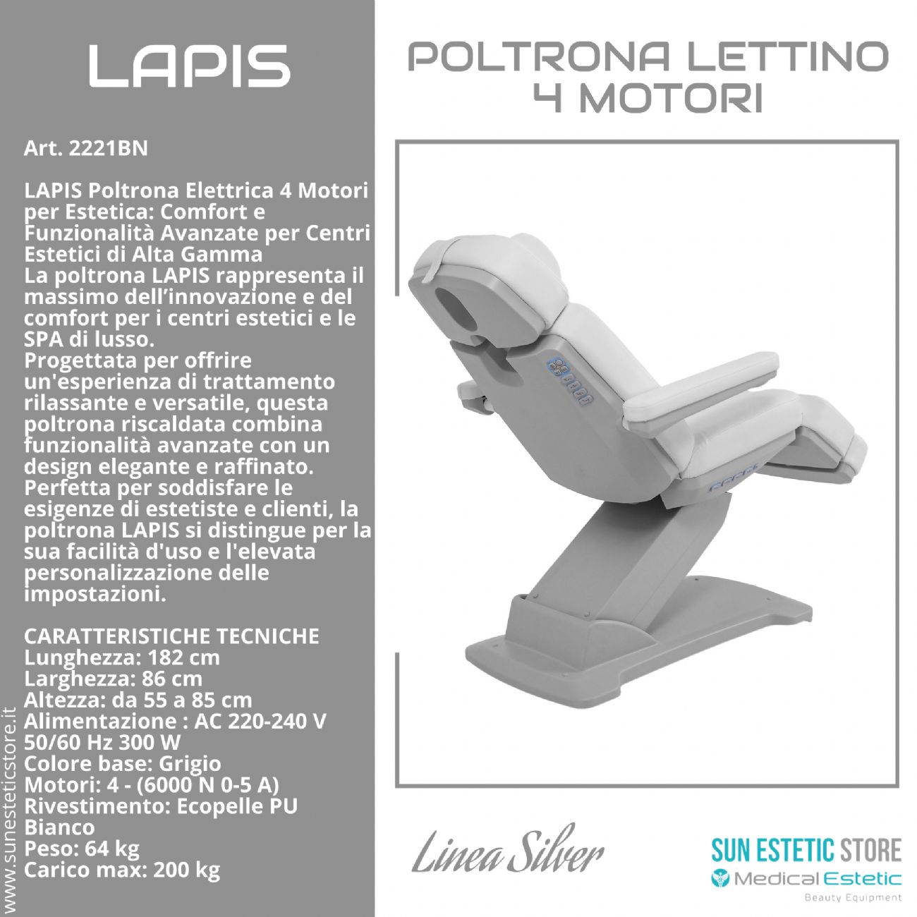 Lapis poltrona elettrica 4 motori riscaldata per estetica