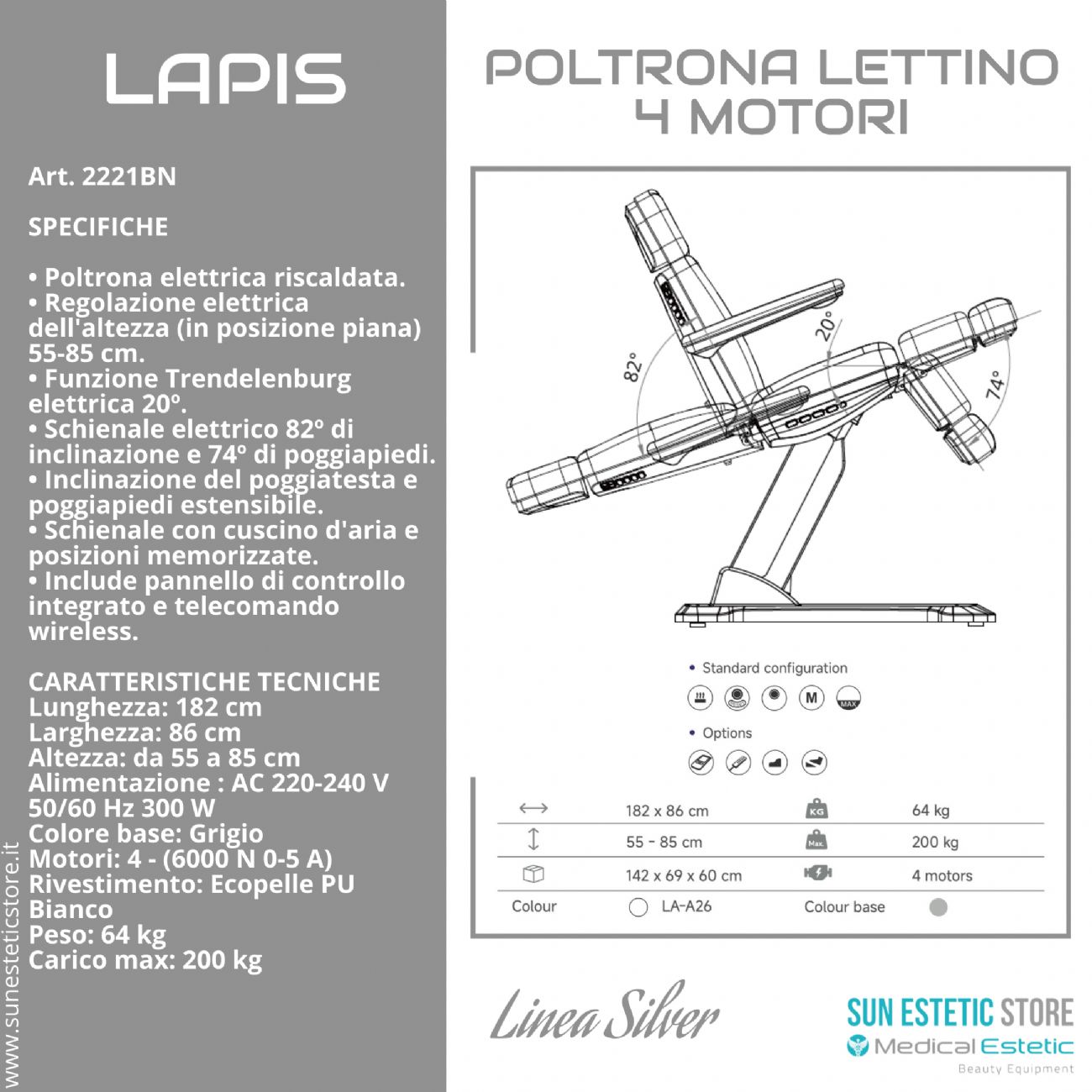 Lapis poltrona elettrica 4 motori riscaldata per estetica