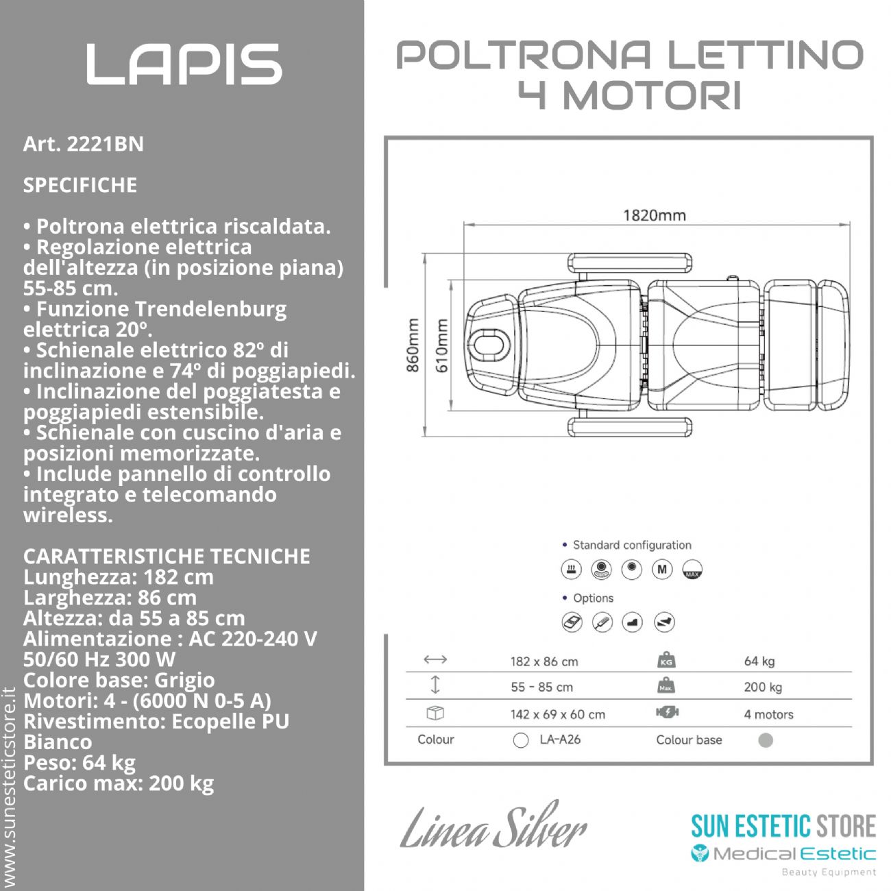 Lapis poltrona elettrica 4 motori riscaldata per estetica