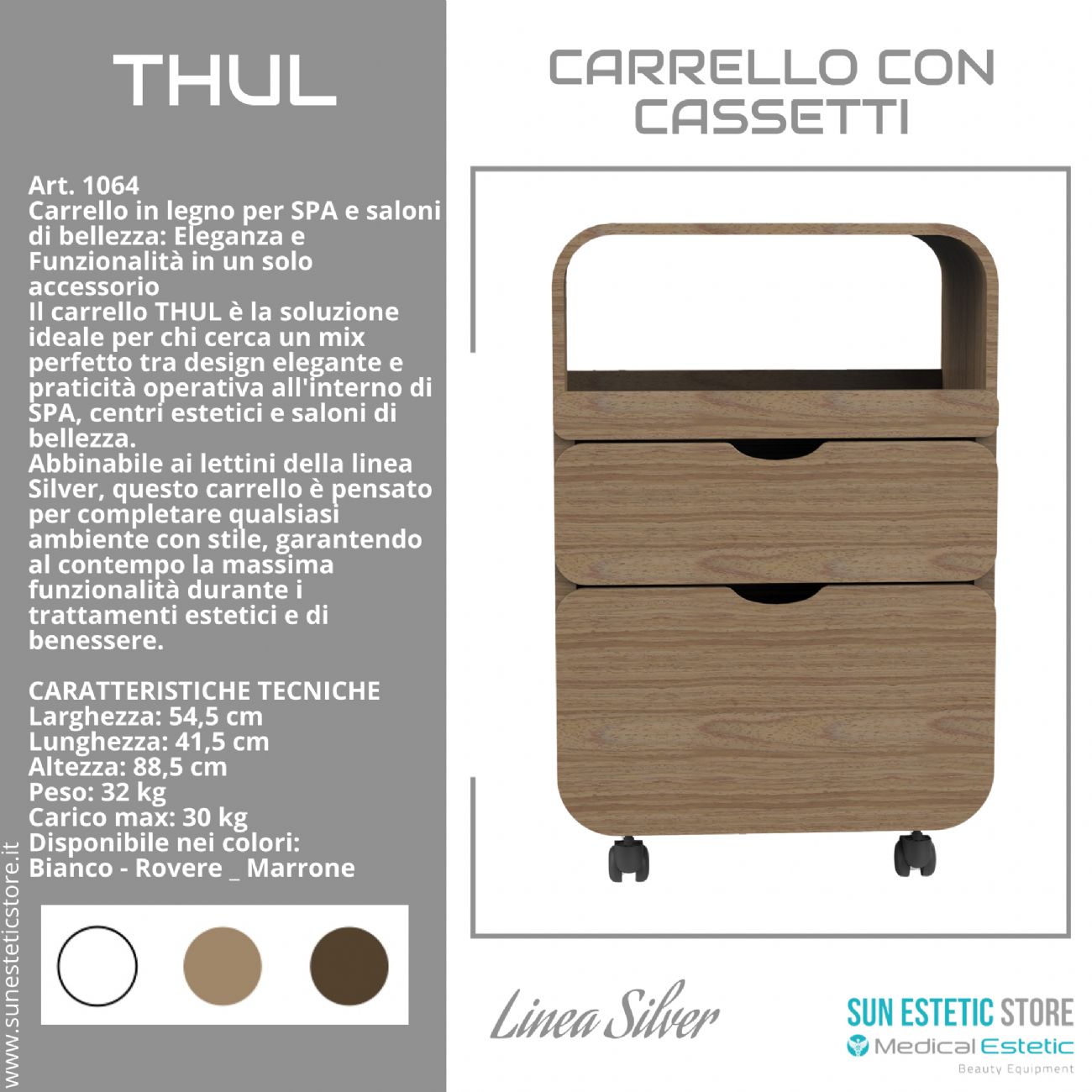 Thul carrello in legno per spa e saloni di bellezza