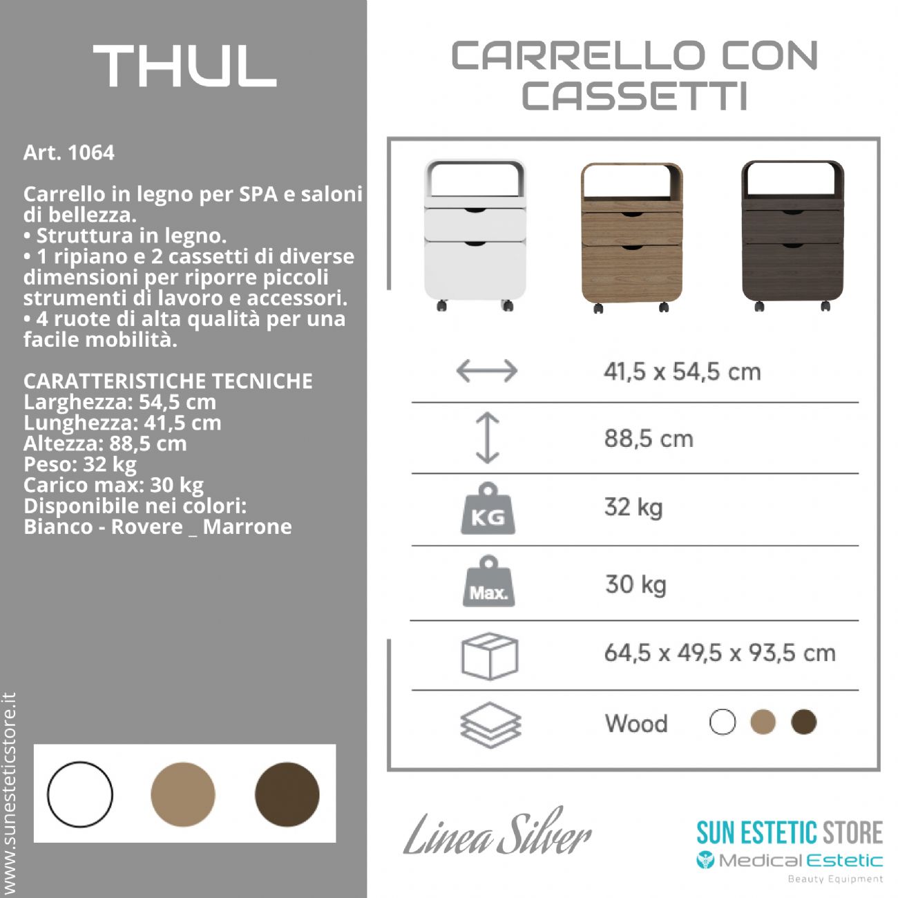 Thul carrello in legno per spa e saloni di bellezza