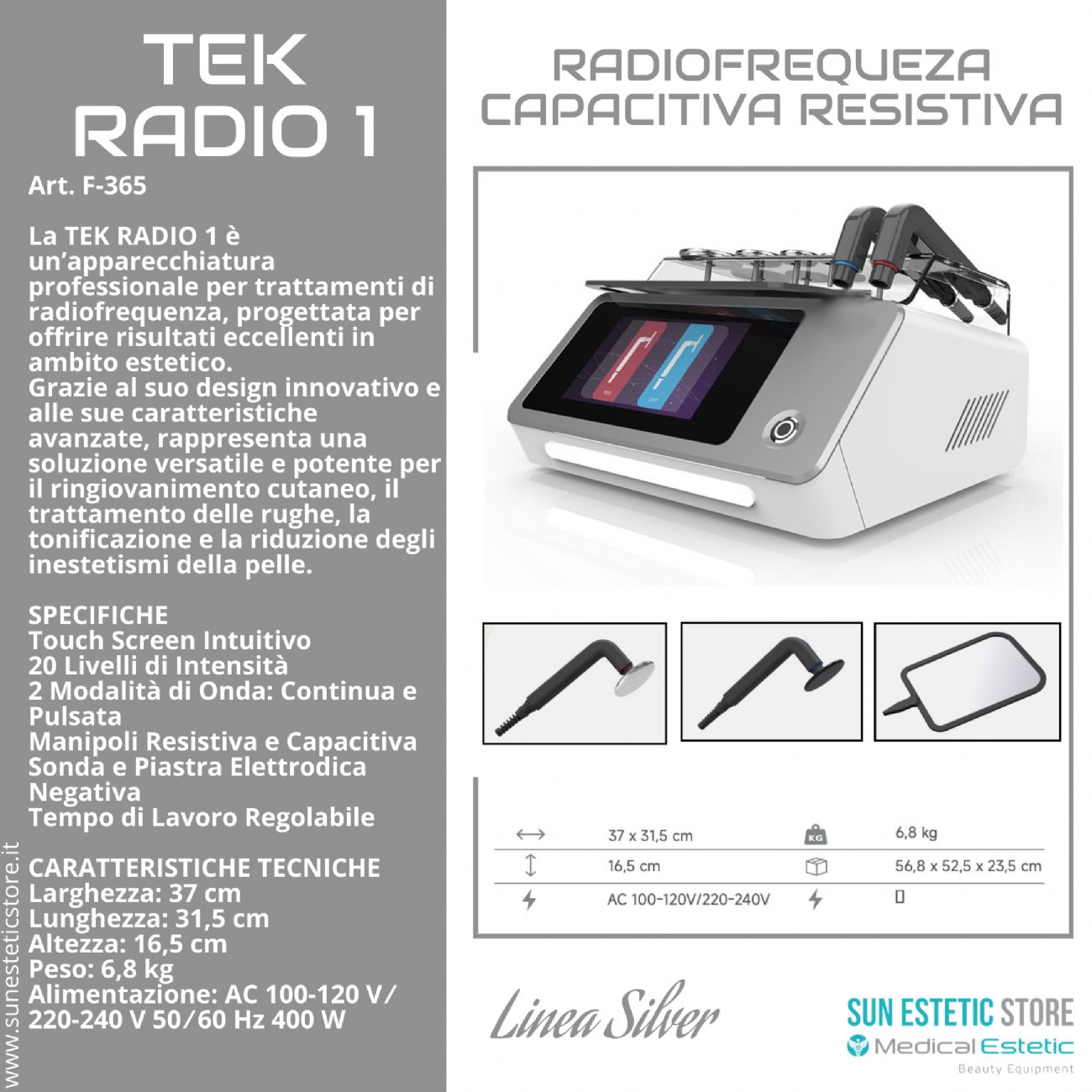 TEK Radio 1 Radiofrequenza corpo capacitiva e resistiva estetica