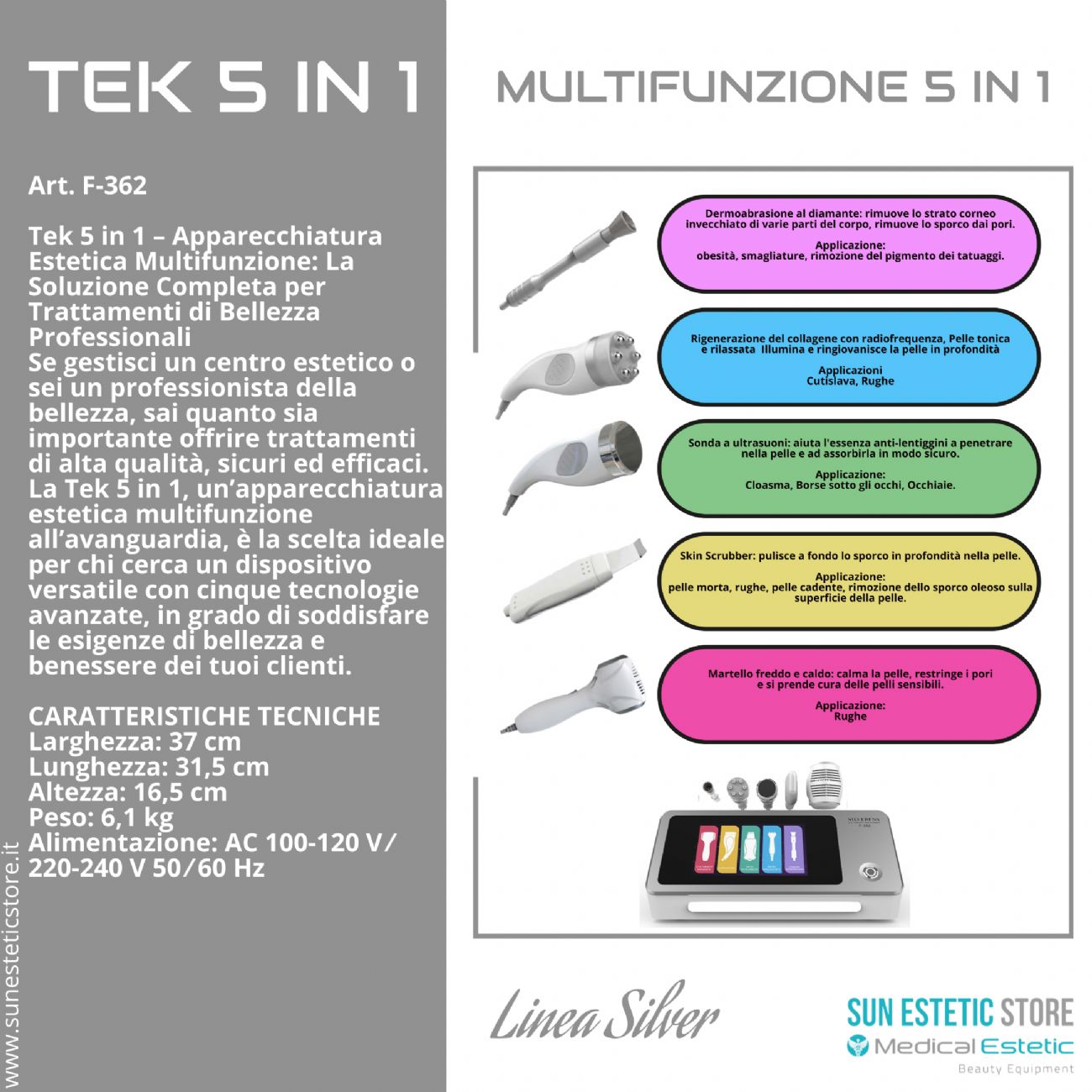 TEK 5 in 1 Apparecchiatura estetica multifunzione per trattamenti viso