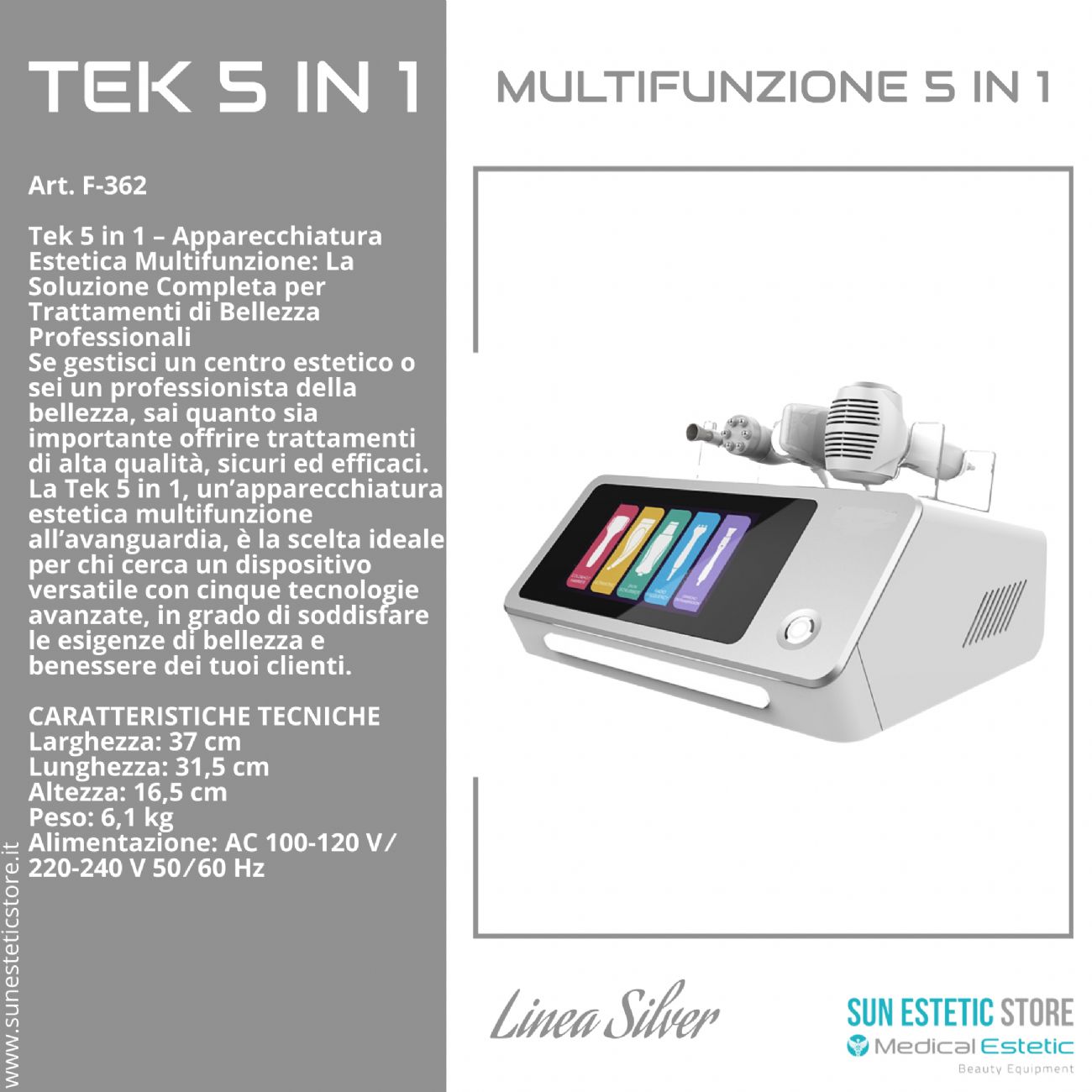 TEK 5 in 1 Apparecchiatura estetica multifunzione per trattamenti viso