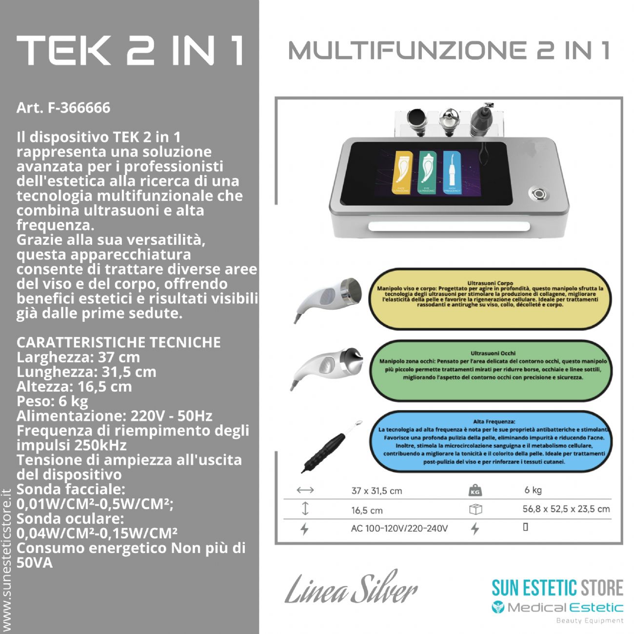 Tek 2 in 1 Apparecchiatura estetica multifunzione per Ultrasuoni e alta Frequenza