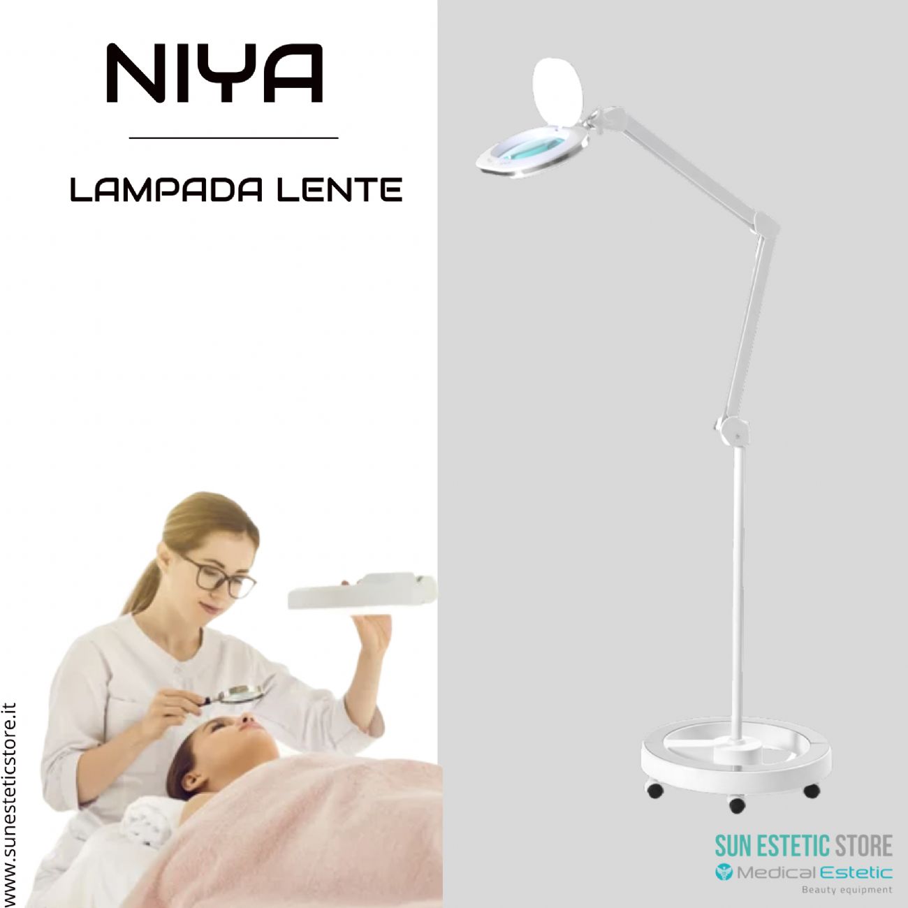 Niya Lampada lente led 5 diottrie 2 funzioni luce calda e luce fredda con stativo per estetica