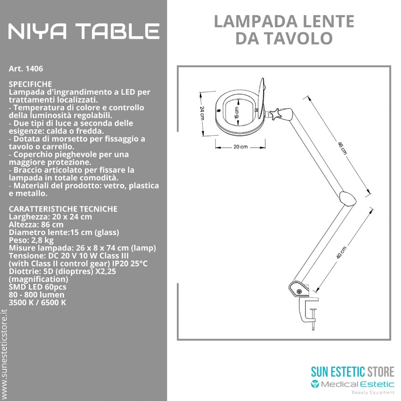 Niya Table Lampada lente led 5 diottrie da tavolo 2 funzioni luce calda e luce fredda  per estetica