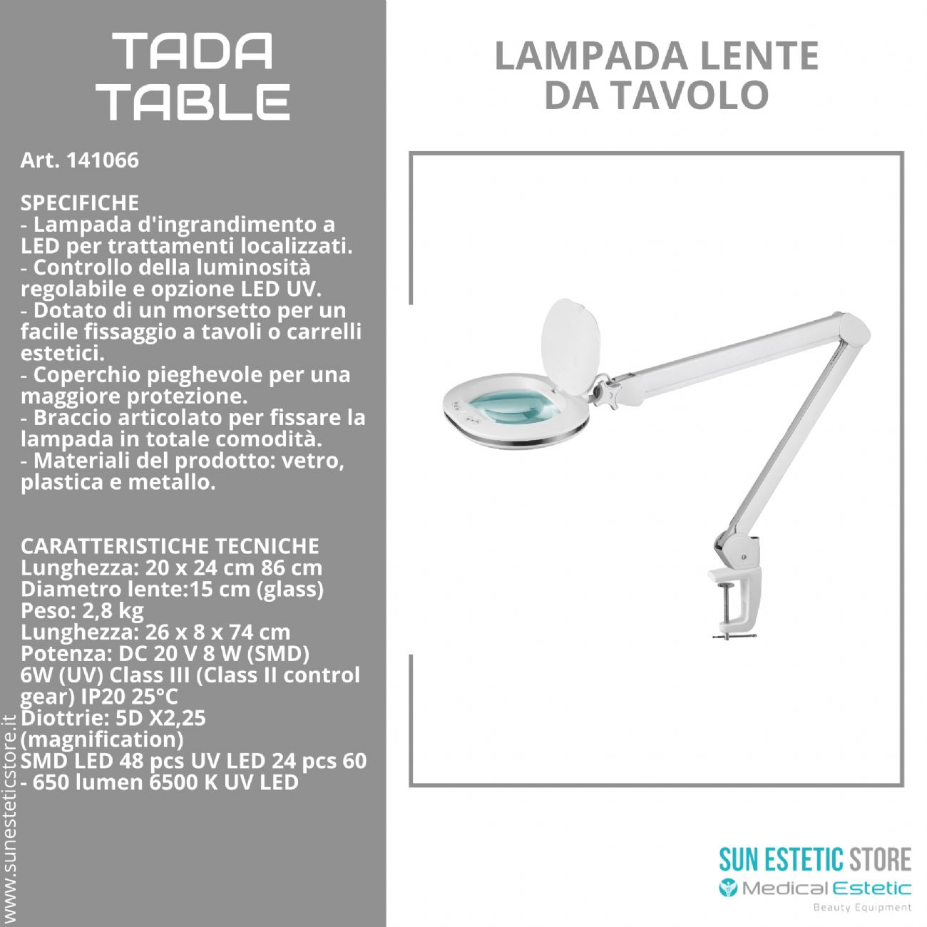 Tada lampada lente da tavolo 5 diottrie 2 funzione luce fredda e luce UV