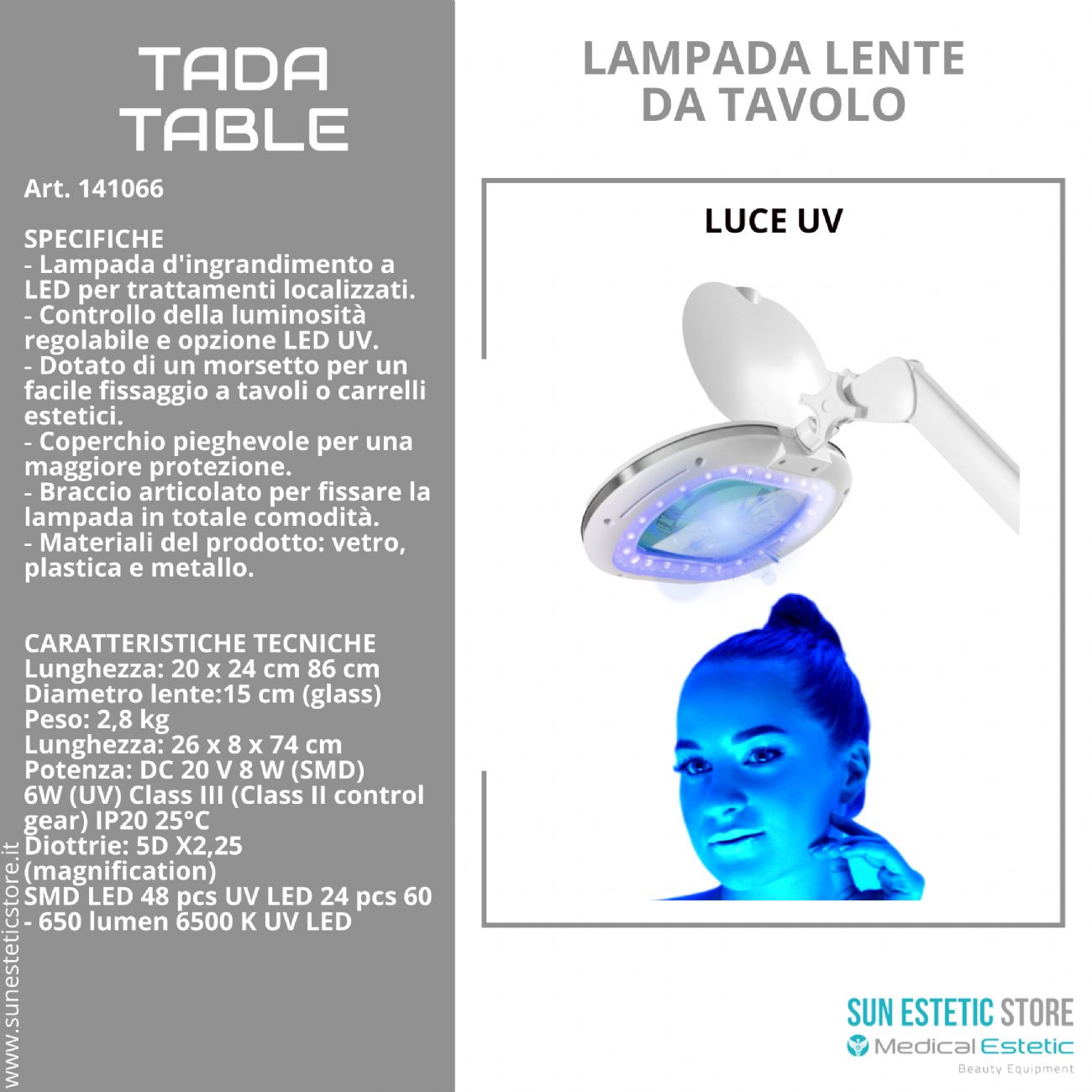 Tada lampada lente da tavolo 5 diottrie 2 funzione luce fredda e luce UV