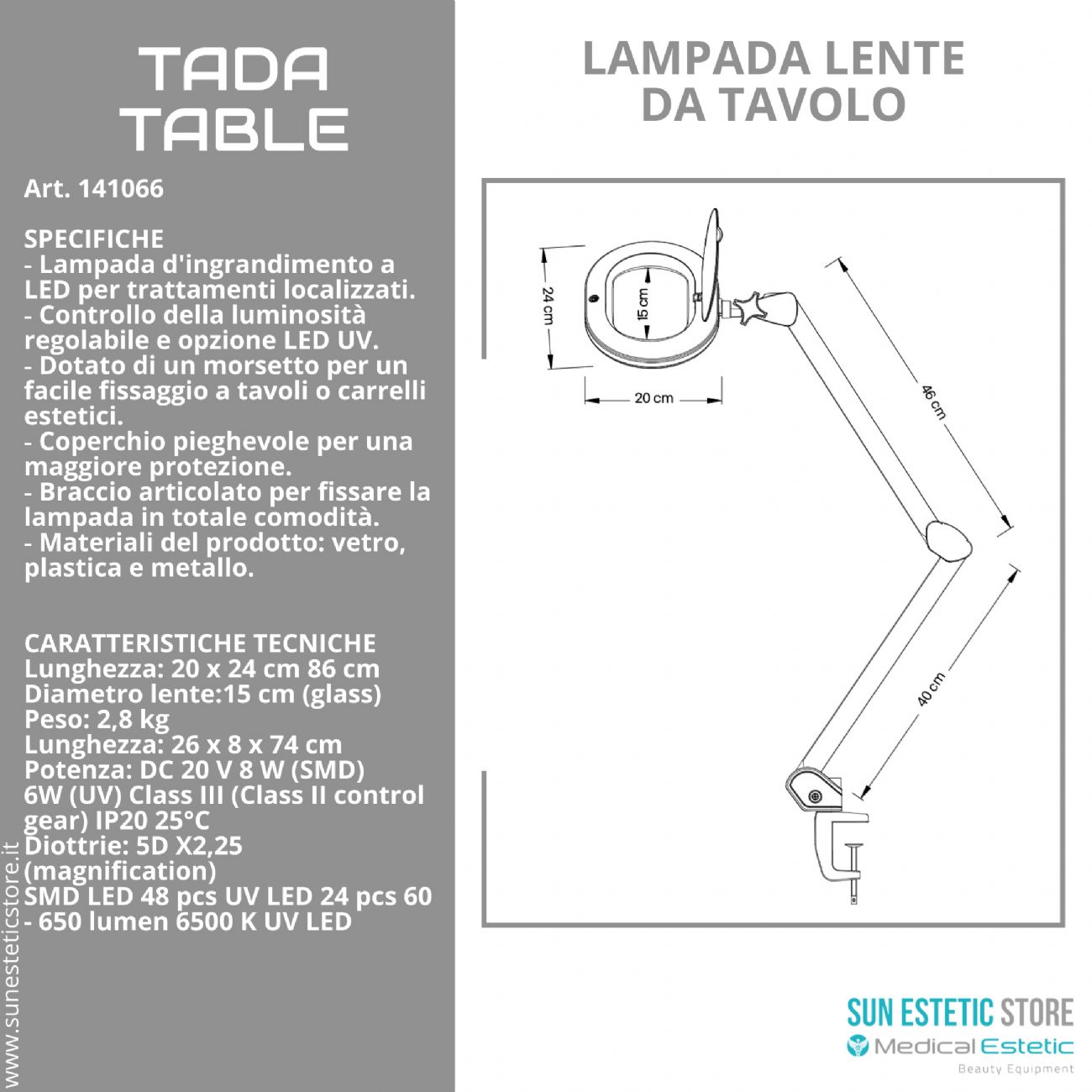 Tada lampada lente da tavolo 5 diottrie 2 funzione luce fredda e luce UV