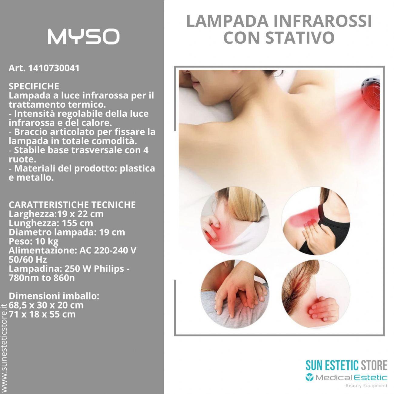 Myso lampada infrarossi con stativo per terapia del calore