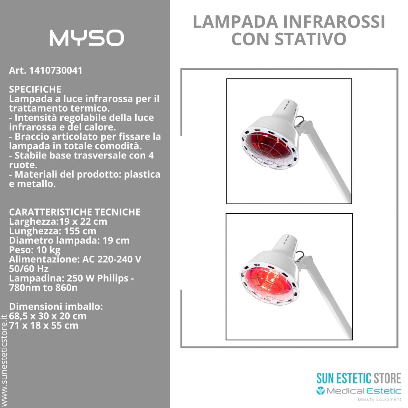 Myso lampada infrarossi con stativo per terapia del calore