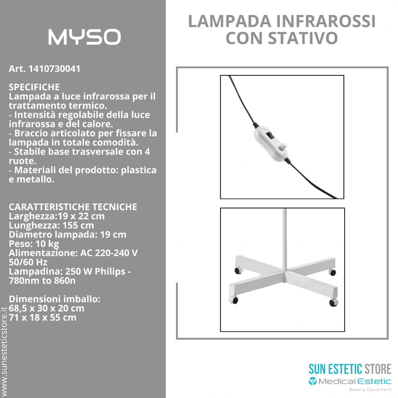 Myso lampada infrarossi con stativo per terapia del calore