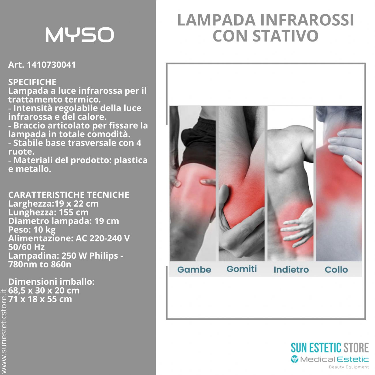 Myso lampada infrarossi con stativo per terapia del calore