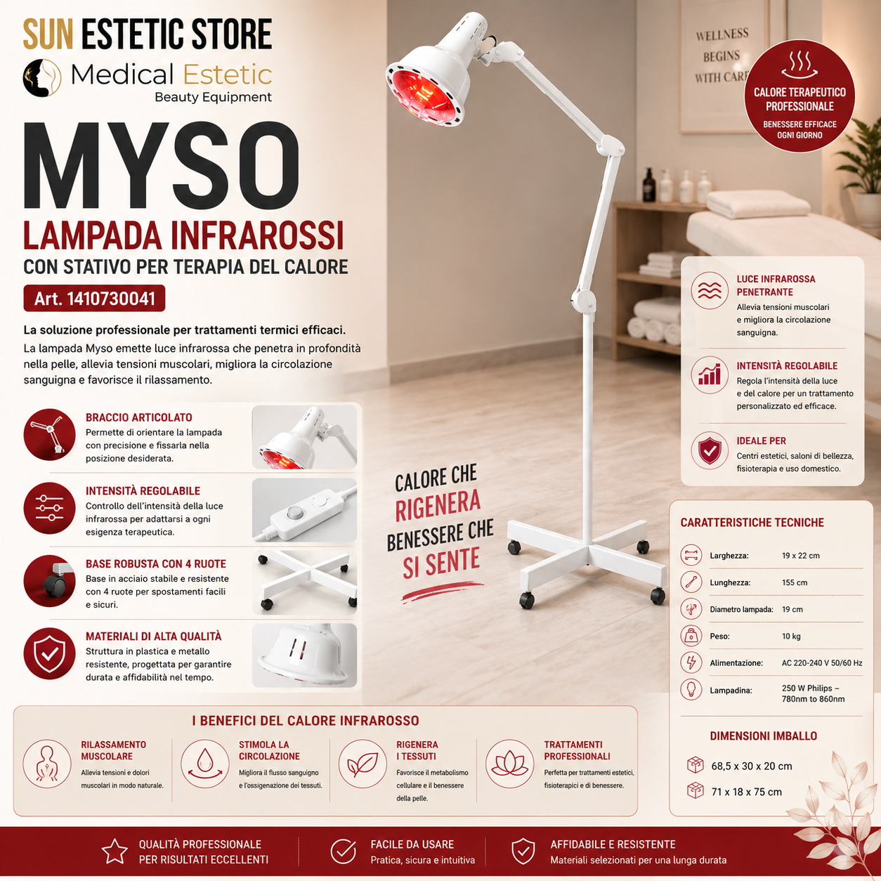 Myso lampada infrarossi con stativo per terapia del calore