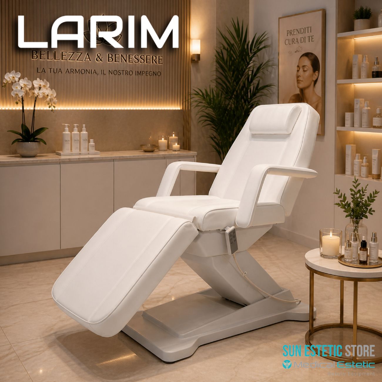 Larim poltrona lettino elettrica 3 motori per estetica spa