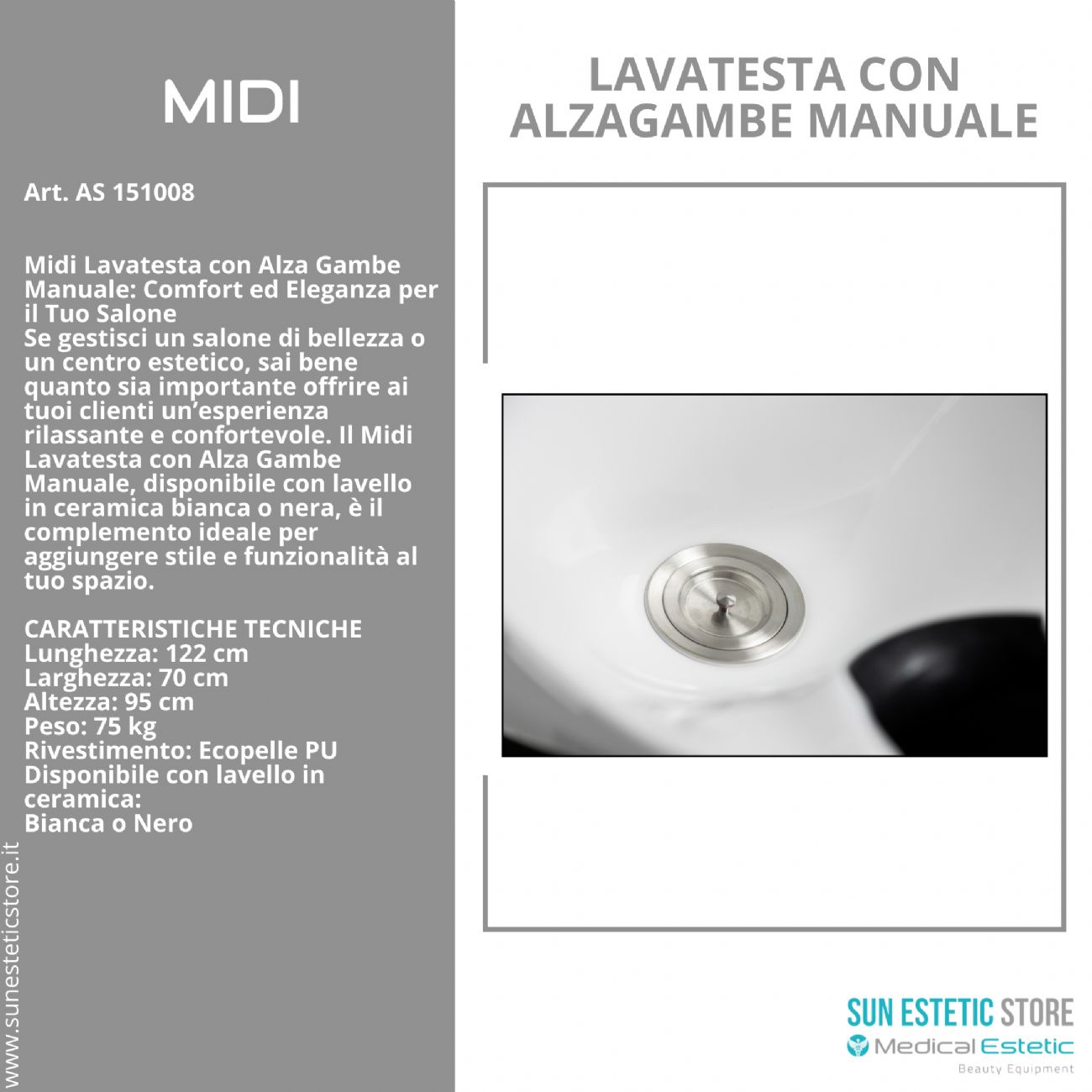 Midi poltrona lavatesta con alza gambe manuale