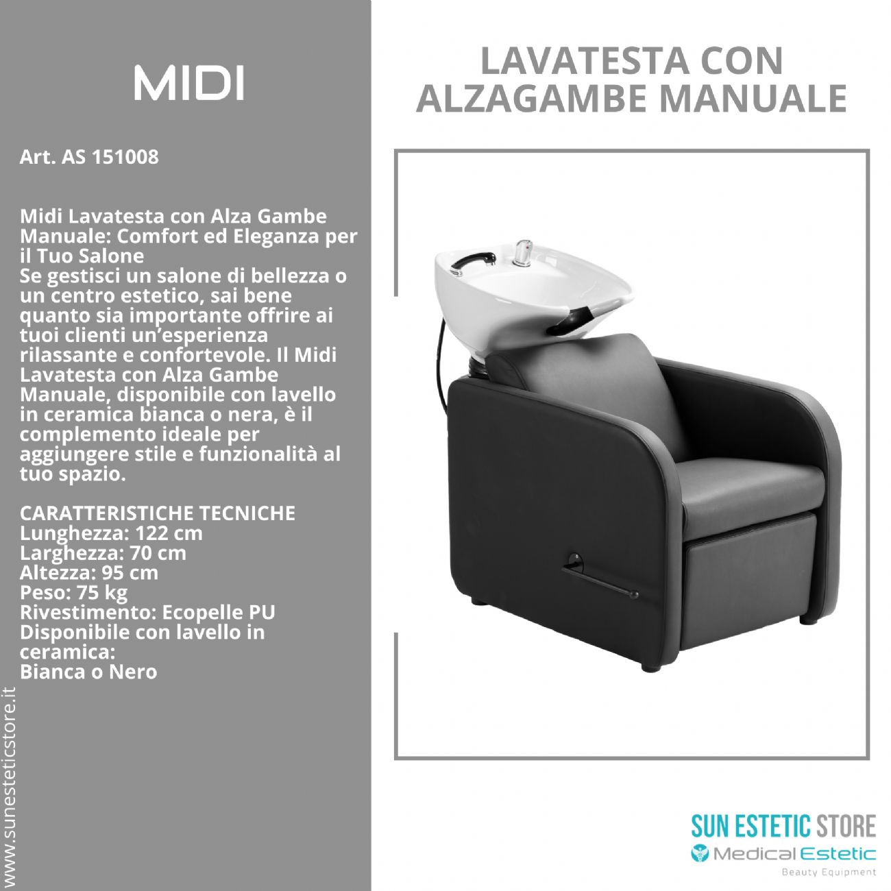 Midi poltrona lavatesta con alza gambe manuale