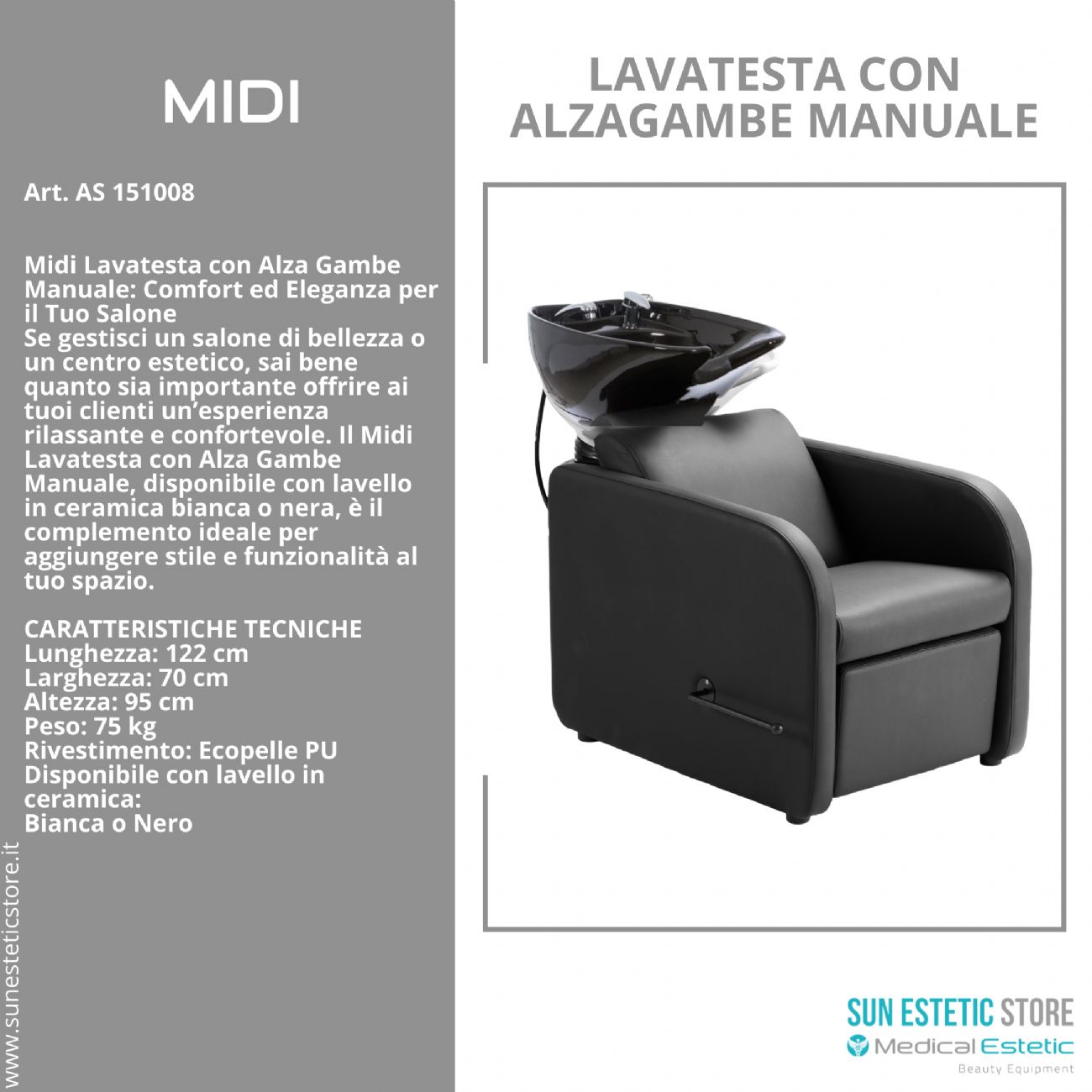 Midi poltrona lavatesta con alza gambe manuale