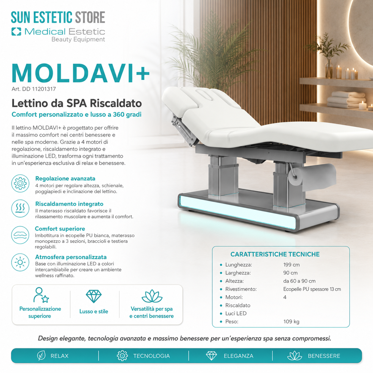 Moldavi+ lettino massaggio Spa 4 motori wellness estetica spa