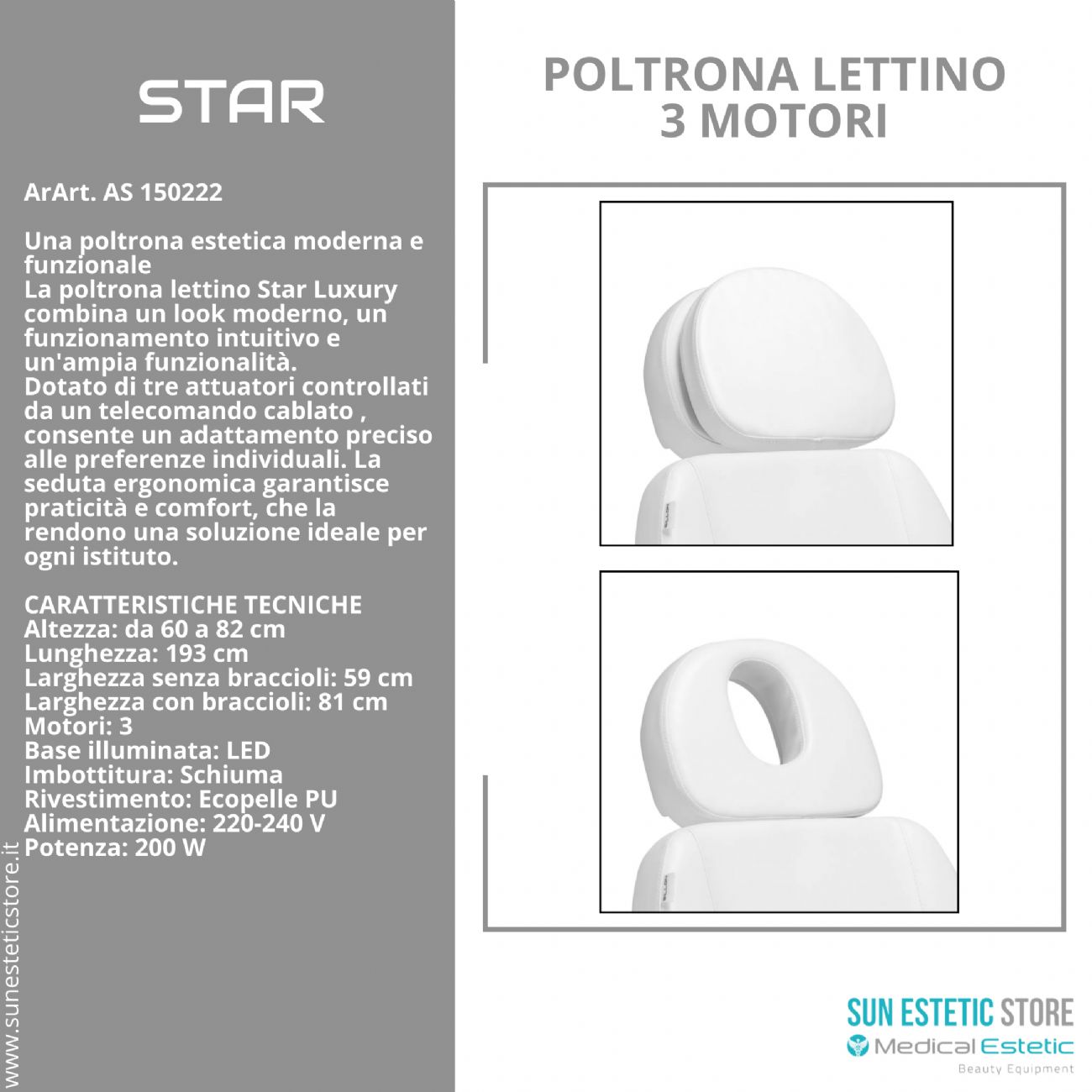 Star poltrona lettino luxury a 3 motori per estetica