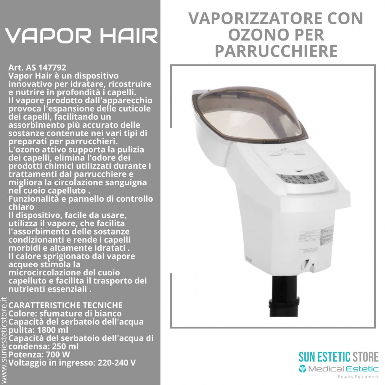 Vapor Hair vaporizzatore per parrucchieri con ozono