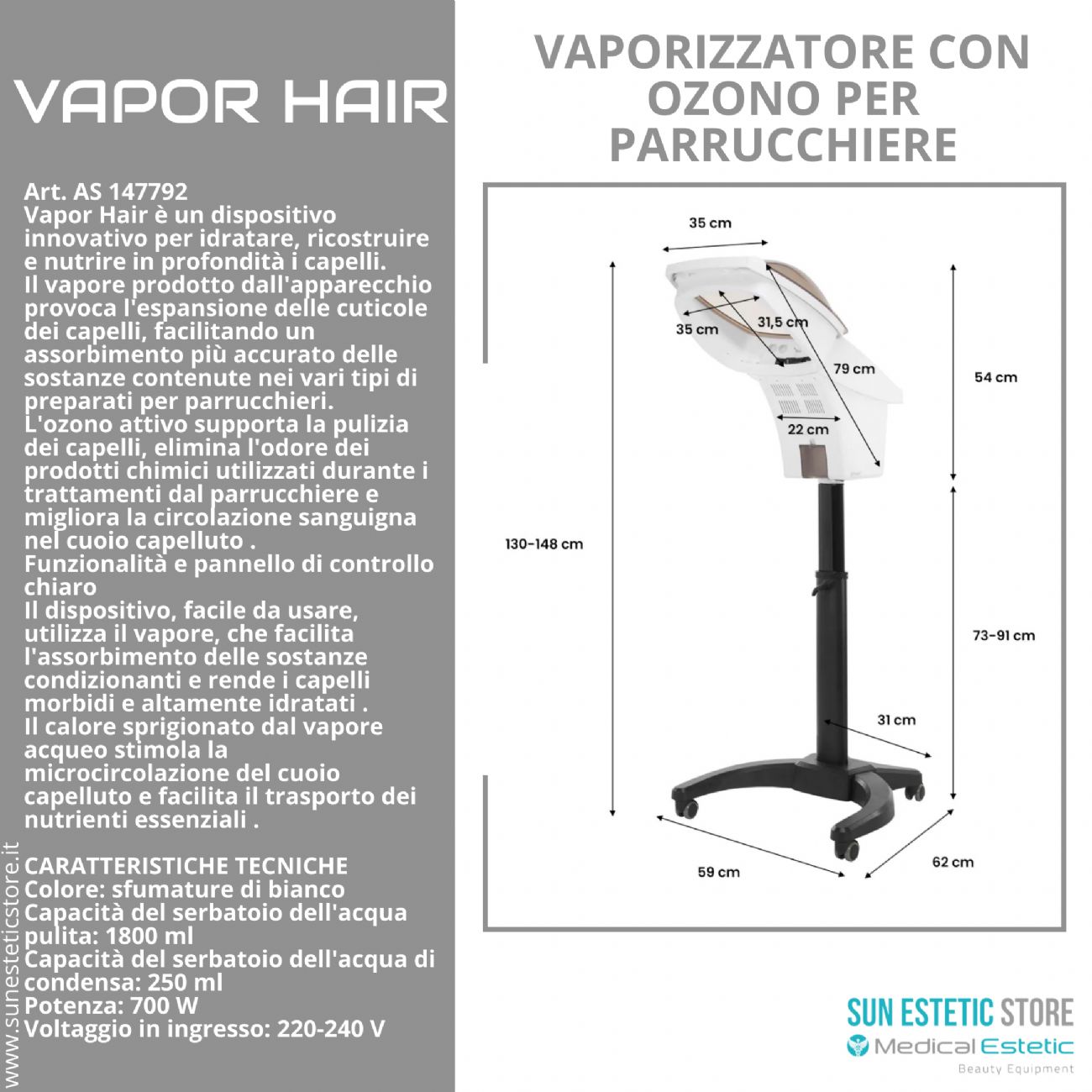 Vapor Hair vaporizzatore per parrucchieri con ozono