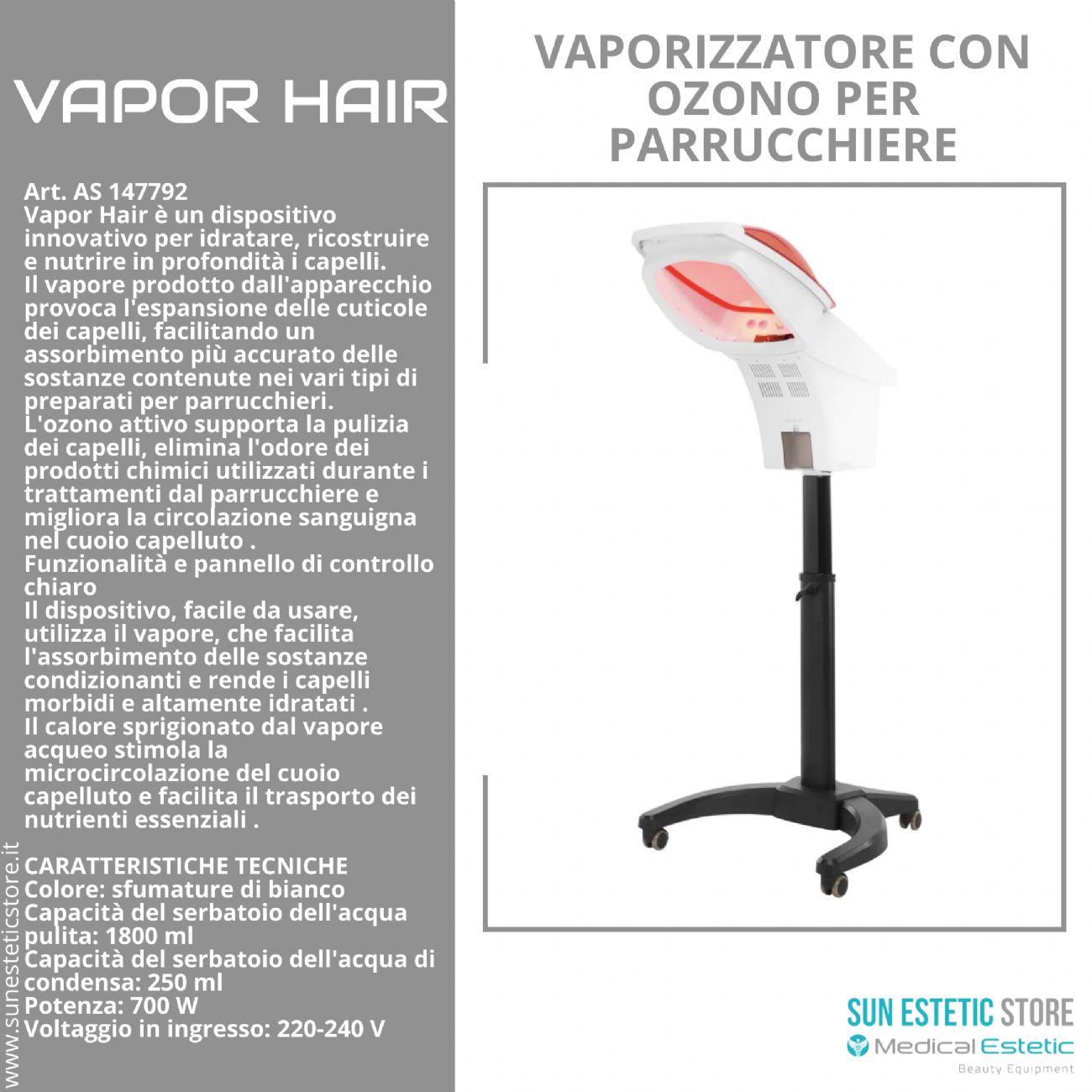 Vapor Hair vaporizzatore per parrucchieri con ozono