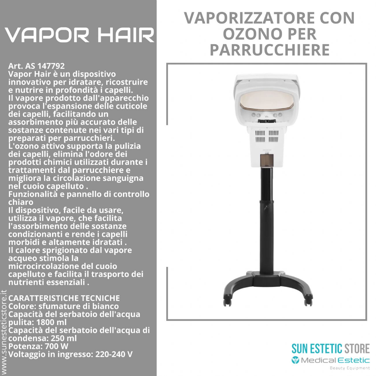 Vapor Hair vaporizzatore per parrucchieri con ozono