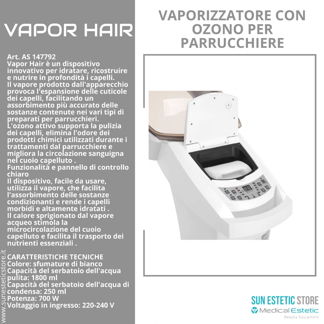 Vapor Hair vaporizzatore per parrucchieri con ozono