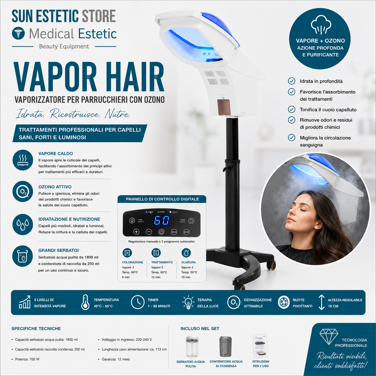 Vapor Hair vaporizzatore per parrucchieri con ozono