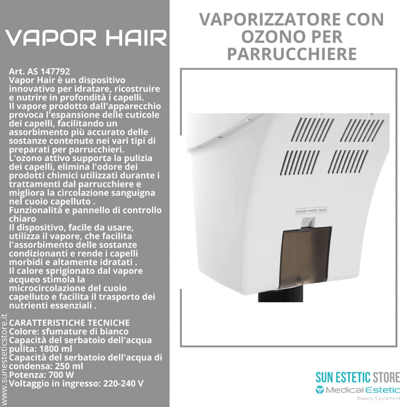 Vapor Hair vaporizzatore per parrucchieri con ozono