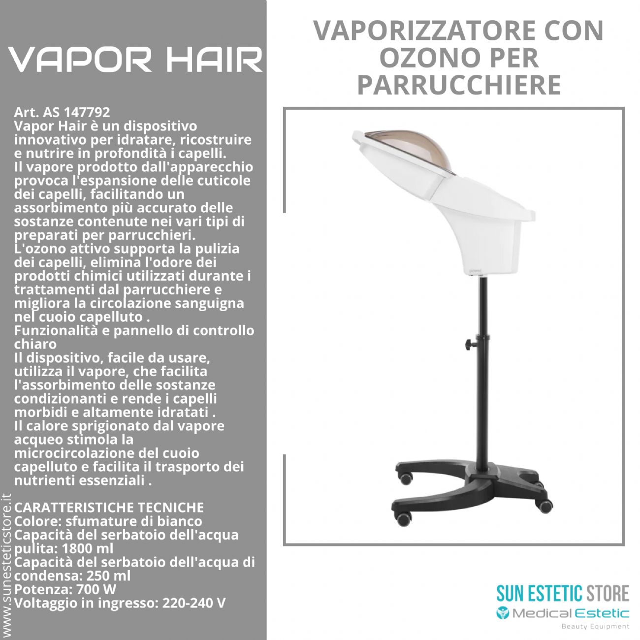 Vapor Hair vaporizzatore per parrucchieri con ozono