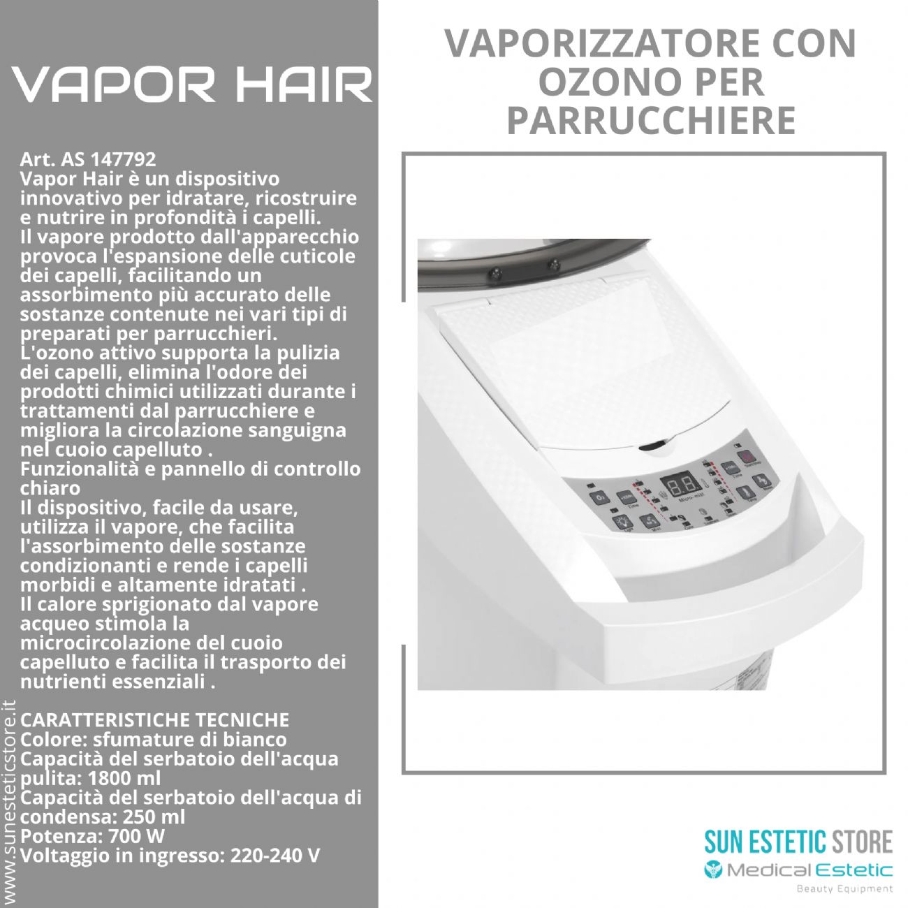 Vapor Hair vaporizzatore per parrucchieri con ozono