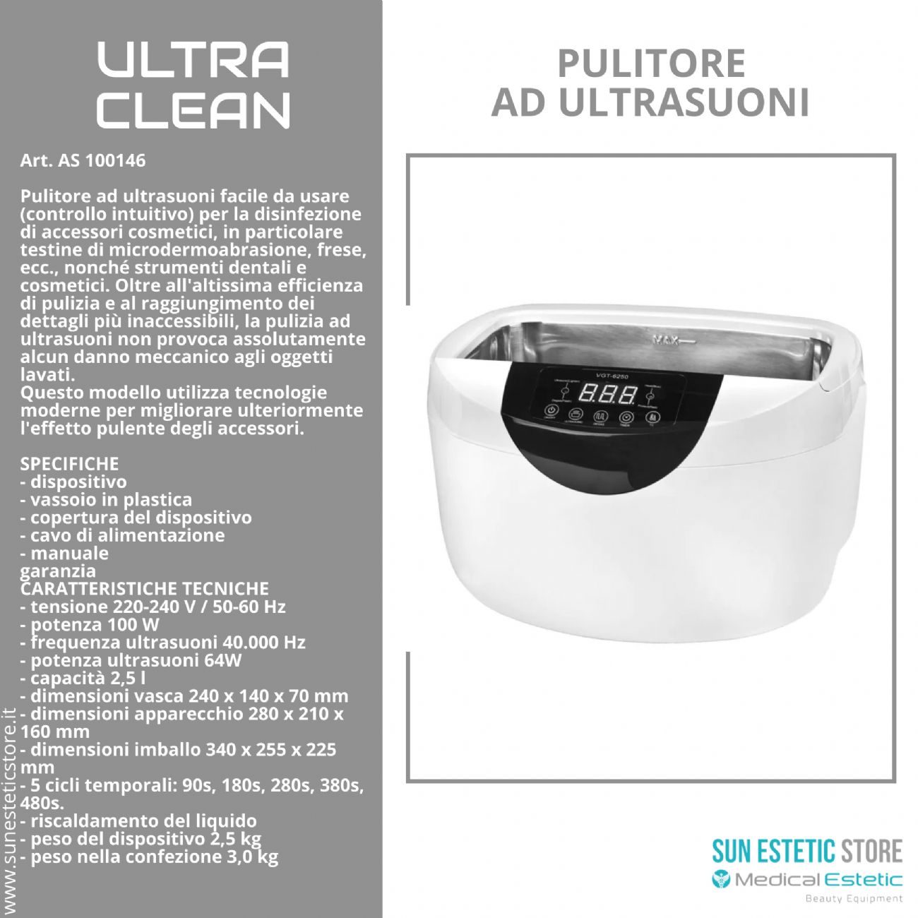 Ultra Clean pulitore ad ultrasuoni per attrezzi estetici